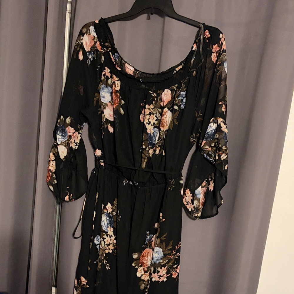 Love Squared Black Floral Long Sleeve Maxi Dress